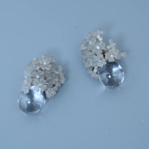 订购8周到｜Monshiro-ajisai-绣球 水晶 耳环（灰色）［日本设计师］ 商品图4