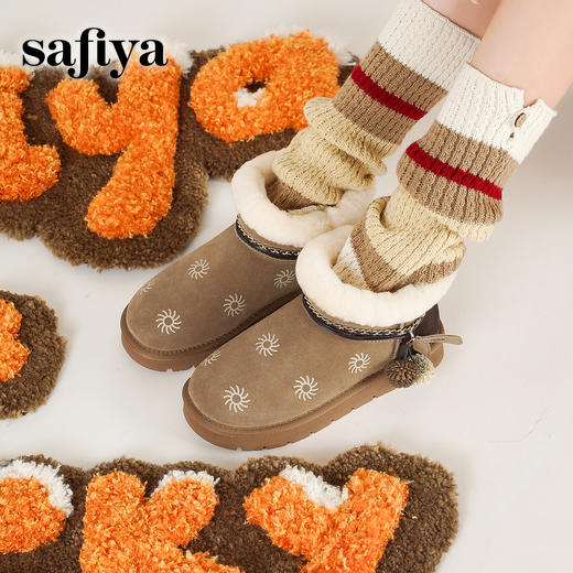 Safiya/索菲娅2025艺术家联名兔耳松果厚底加绒百搭保暖雪地靴SFD411A288 商品图4