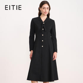 EITIE爱特爱V领蝴蝶结复古优雅金葱A字长袖连衣裙秋冬新款D2507921