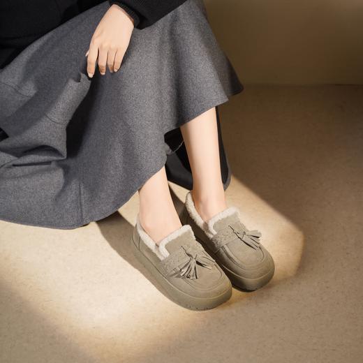 西村名物2025年冬季新款一脚蹬加绒保暖勃肯鞋厚底休闲毛毛鞋豆豆鞋T25DM49151 商品图6