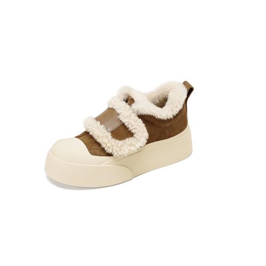 西村名物2025年冬季新款加绒百搭大头厚底毛毛板鞋面包鞋摩卡慕斯T25DS49331 商品图8