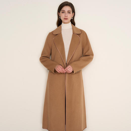 EITIE爱特爱气质时尚翻驳领腰带收腰长款羊毛呢大衣秋冬新D2514905 商品图8