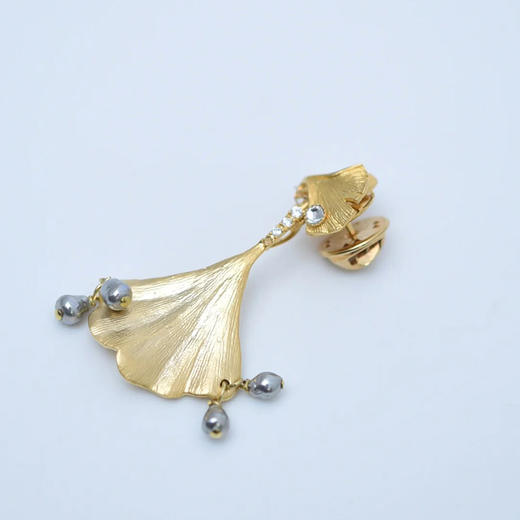 订购8周到｜Monshiro-ginkgo-银杏叶 玻璃珍珠 胸针［日本设计师］ 商品图3