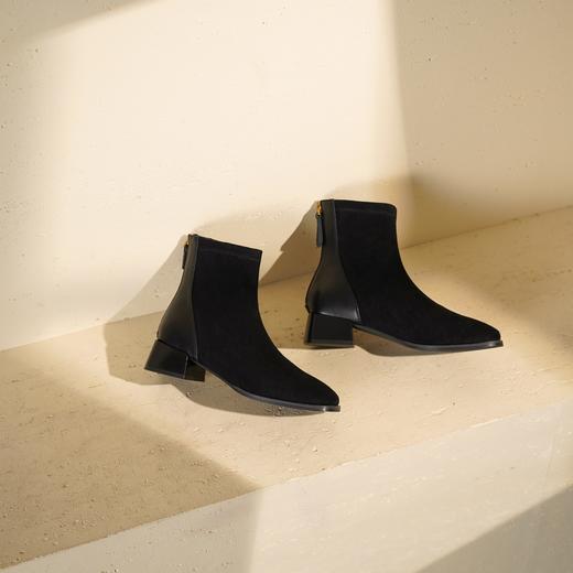 西村名物2025年冬季新款粗跟短筒绒面时尚切尔西靴T25DS49581 商品图7