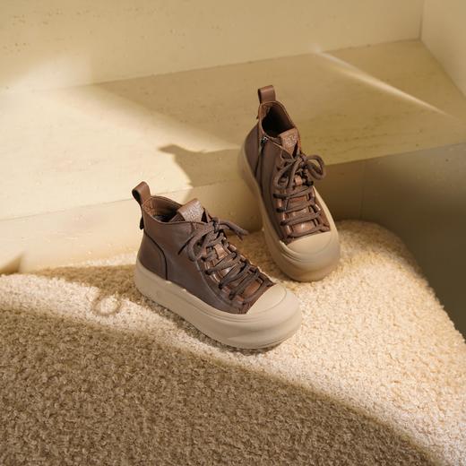 西村名物2025年冬季新款复古休闲短靴系带高帮马丁靴T25DS49611 商品图7