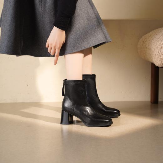 西村名物2025年冬季新款法式粗跟时装短靴舒适显瘦气质切尔西靴T25DS49591 商品图1