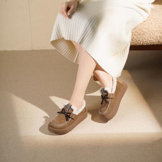 西村名物2025年冬季新款一脚蹬加绒保暖勃肯鞋厚底休闲毛毛鞋豆豆鞋T25DM49151 商品图1