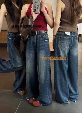 418良粉节|2026 活动爆款 不支持退【自营】【爆款牛仔】2025秋季新品～7162黄金瓶盖裤大爆款毛边牛仔直筒显瘦阔腿裤-喜出