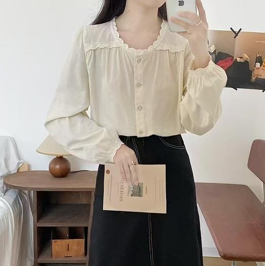 春季推荐2026→【自营】重工蕾丝~水洗棉560蕾丝长袖小衫上衣-喜出 商品图3