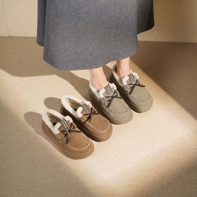 西村名物2025年冬季新款一脚蹬加绒保暖勃肯鞋厚底休闲毛毛鞋豆豆鞋T25DM49151