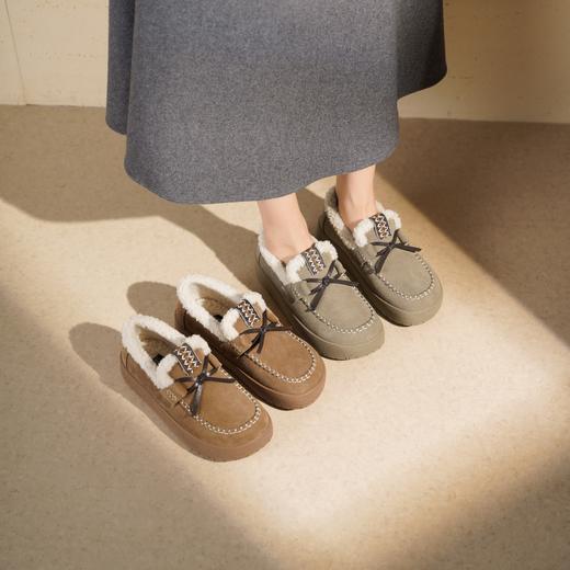 西村名物2025年冬季新款一脚蹬加绒保暖勃肯鞋厚底休闲毛毛鞋豆豆鞋T25DM49151 商品图0