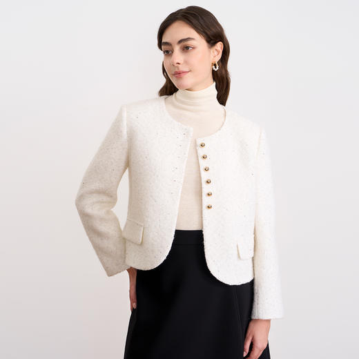 【羊毛短外套】EITIE爱特爱精致复古小香风白色亮片秋冬新款D2503905 商品图2