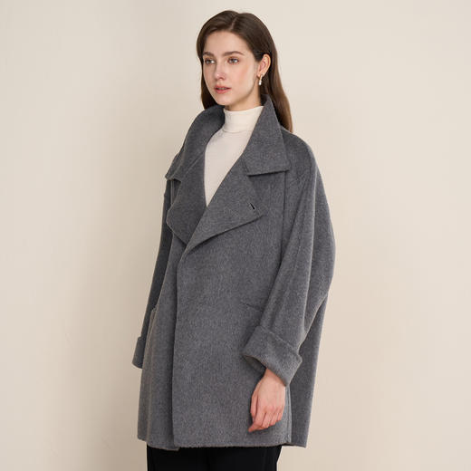 EITIE爱特爱复古宽松法式优雅立领一手长羊绒呢子大衣冬新款D2514901 商品图6