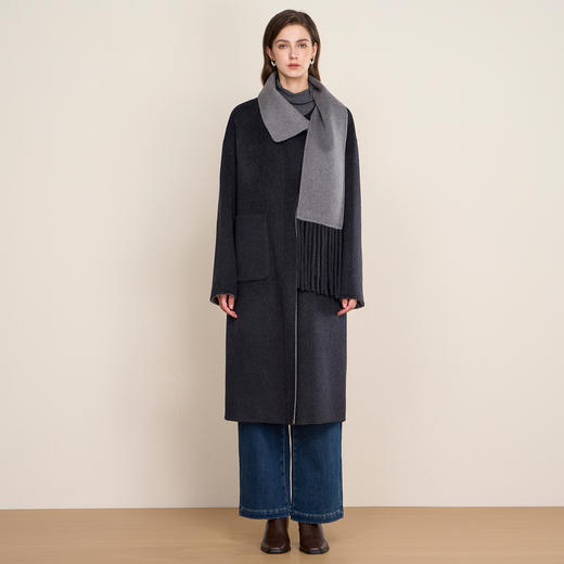 EITIE爱特爱气质清冷灰色围巾领直筒双面呢羊毛大衣秋冬新款D2514909大衣 商品图1