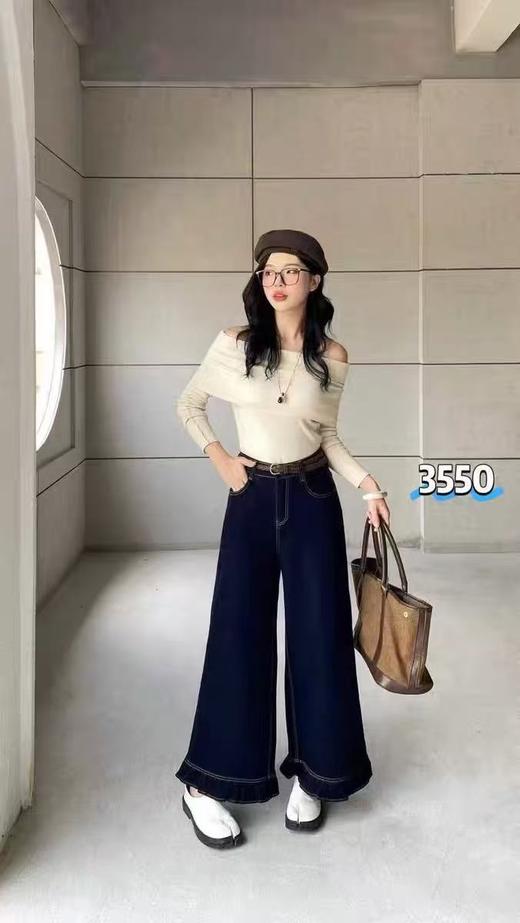 女王节抢购价-不支持退（清）【自营】不支持退货【爆款牛仔】2025秋品～6806单宁蓝超好看荷叶边牛仔直筒裤-喜出 商品图2