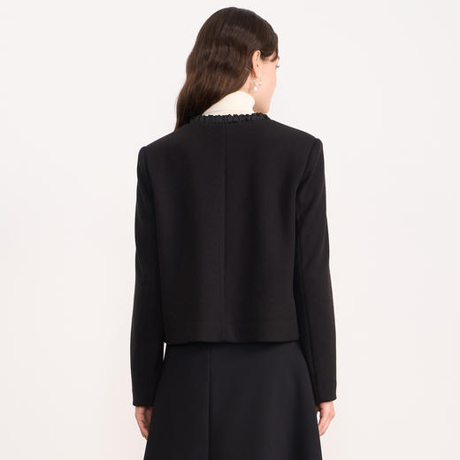 EITIE爱特爱黑色高级感缎面蝴蝶结气质小香风短外套秋冬新款D2503913 商品图4