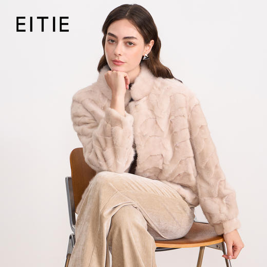 EITIE爱特爱高级感百搭燕麦色立领水貂毛皮草短外套冬季新款D2593917X 商品图0