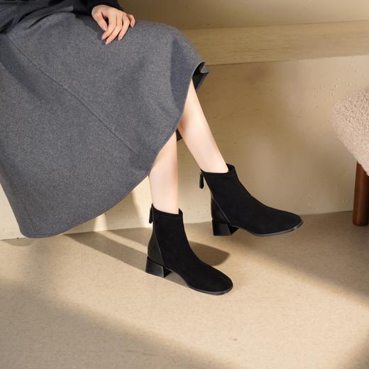 西村名物2025年冬季新款粗跟短筒绒面时尚切尔西靴T25DS49581 商品图2