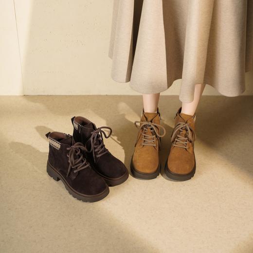 【绒里可选】西村名物2025年冬季新款英伦风厚底防滑系带马丁靴T25DS49801 商品图0