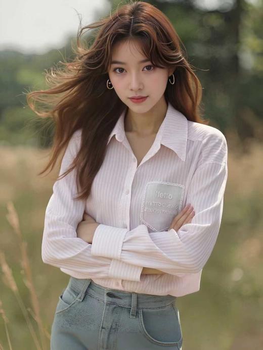 春季推荐2026→【自营】维纳真蒂2950清新条纹蕾丝口袋衬衫-喜出 商品图5