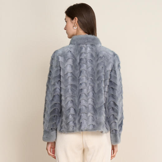 EITIE爱特爱时尚小立领浅蓝色轻奢直筒水貂毛皮草外套冬新款D2593907X 商品图4