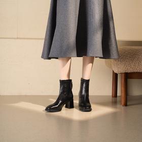 西村名物2025年冬季新款法式粗跟时装短靴舒适显瘦气质切尔西靴T25DS49591