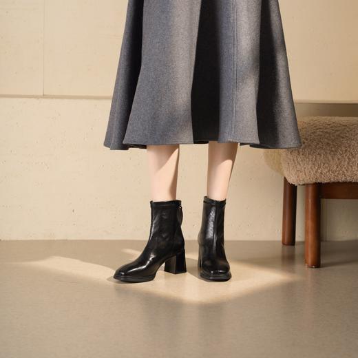 西村名物2025年冬季新款法式粗跟时装短靴舒适显瘦气质切尔西靴T25DS49591 商品图0