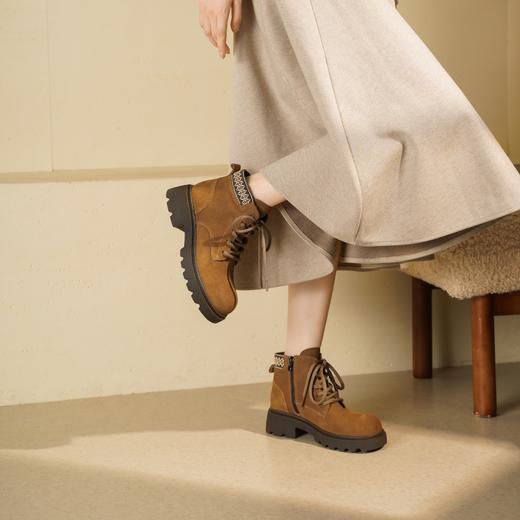 【绒里可选】西村名物2025年冬季新款英伦风厚底防滑系带马丁靴T25DS49801 商品图2