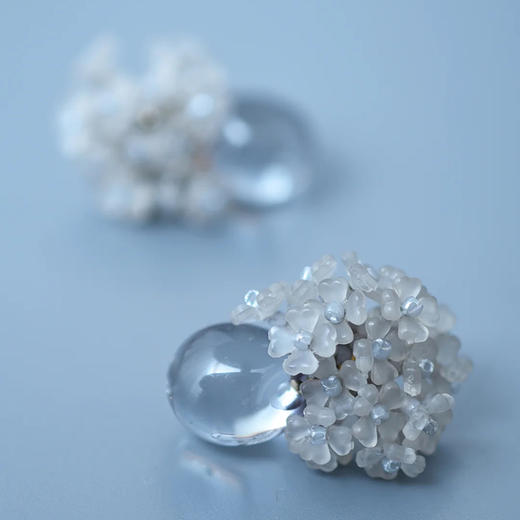 订购8周到｜Monshiro-ajisai-绣球 水晶 耳环（灰色）［日本设计师］ 商品图5