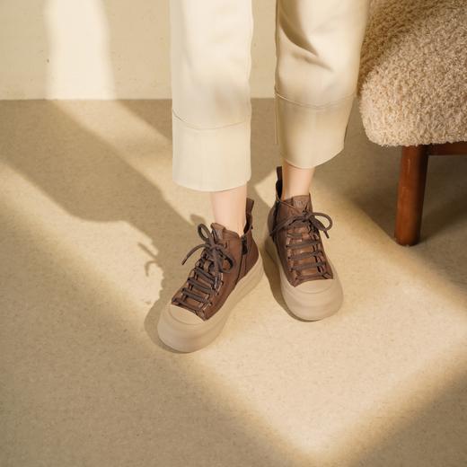 西村名物2025年冬季新款复古休闲短靴系带高帮马丁靴T25DS49611 商品图2