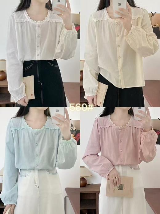 春季推荐2026→【自营】重工蕾丝~水洗棉560蕾丝长袖小衫上衣-喜出 商品图0