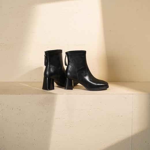 西村名物2025年冬季新款法式粗跟时装短靴舒适显瘦气质切尔西靴T25DS49591 商品图7