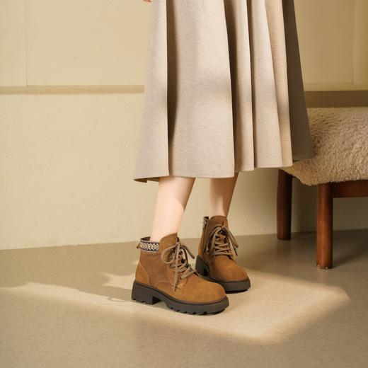 【绒里可选】西村名物2025年冬季新款英伦风厚底防滑系带马丁靴T25DS49801 商品图4