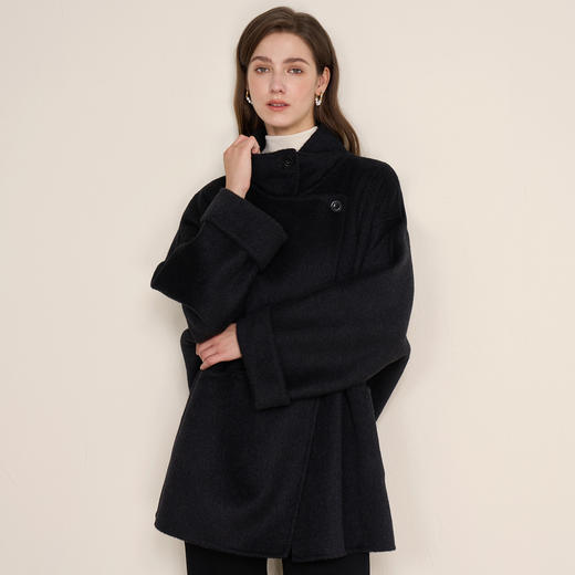 EITIE爱特爱复古宽松法式优雅立领一手长羊绒呢子大衣冬新款D2514901 商品图2