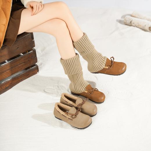 西村名物2025年冬季新款舒软平底防滑加绒内里保暖豆豆鞋全包勃肯鞋T25DM49101 商品图0