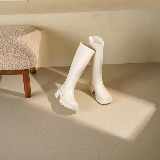 西村名物2025年冬季新款舒适百搭粗跟显高骑士靴不过膝高筒靴T25DQ49601 商品图10