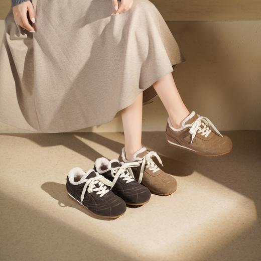 西村名物2025年冬季新款厚底防滑系带毛毛底保暖运动鞋德训鞋毛毛鞋T25DM49141 商品图0
