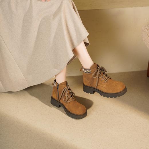 【绒里可选】西村名物2025年冬季新款英伦风厚底防滑系带马丁靴T25DS49801 商品图6