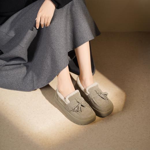 西村名物2025年冬季新款厚底加绒保暖流苏乐福毛毛鞋棉鞋雪地靴T25DM49391 商品图3