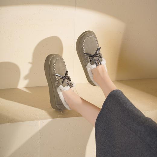 西村名物2025年冬季新款一脚蹬加绒保暖勃肯鞋厚底休闲毛毛鞋豆豆鞋T25DM49151 商品图3