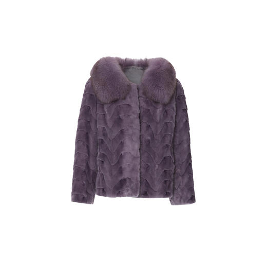 EITIE爱特爱奢华毛领保暖显瘦短款紫色水貂毛皮草外套冬新款D2593915X 商品图5