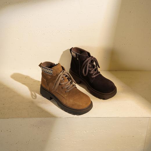 【绒里可选】西村名物2025年冬季新款英伦风厚底防滑系带马丁靴T25DS49801 商品图7