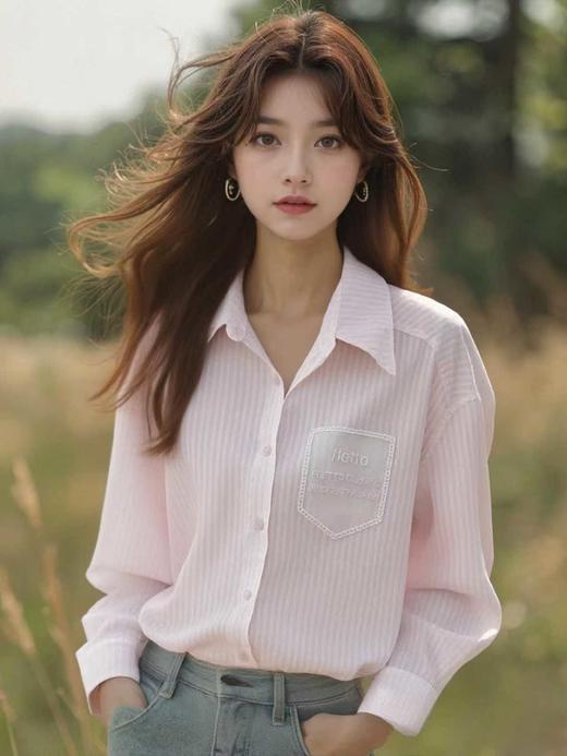 春季推荐2026→【自营】维纳真蒂2950清新条纹蕾丝口袋衬衫-喜出 商品图1