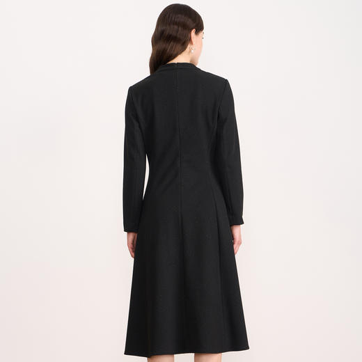 EITIE爱特爱V领蝴蝶结复古优雅金葱A字长袖连衣裙秋冬新款D2507921 商品图4