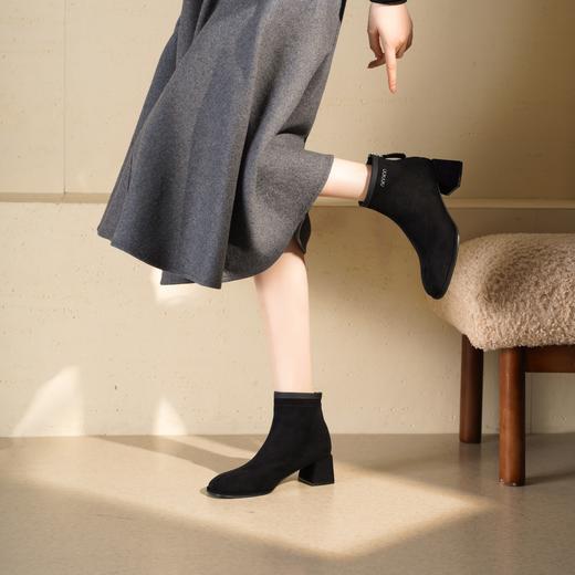 西村名物2025年冬季新款短筒粗跟气质瘦瘦靴切尔西靴T25DS49571 商品图3