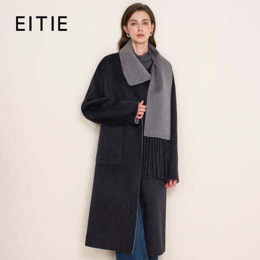 EITIE爱特爱气质清冷灰色围巾领直筒双面呢羊毛大衣秋冬新款D2514909大衣 商品图0