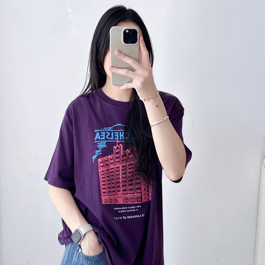 SPELLEDIT2025秋季新品切尔西酒店T恤建筑图案印花宽松短袖上衣女 商品图2