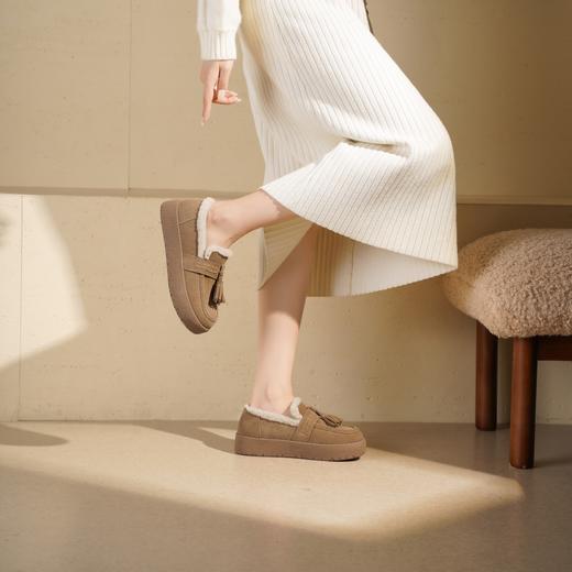 西村名物2025年冬季新款一脚蹬加绒保暖勃肯鞋厚底休闲毛毛鞋豆豆鞋T25DM49151 商品图5