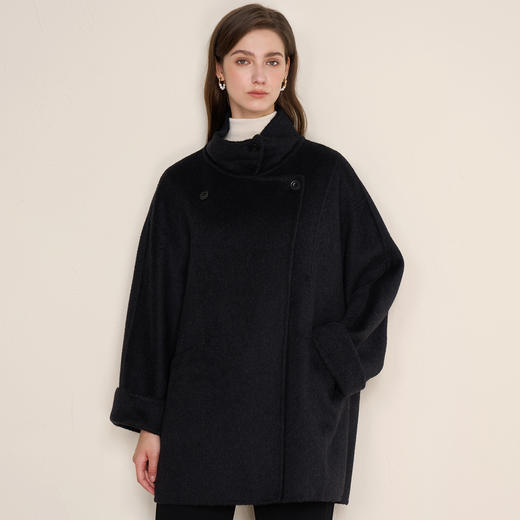 EITIE爱特爱复古宽松法式优雅立领一手长羊绒呢子大衣冬新款D2514901 商品图3