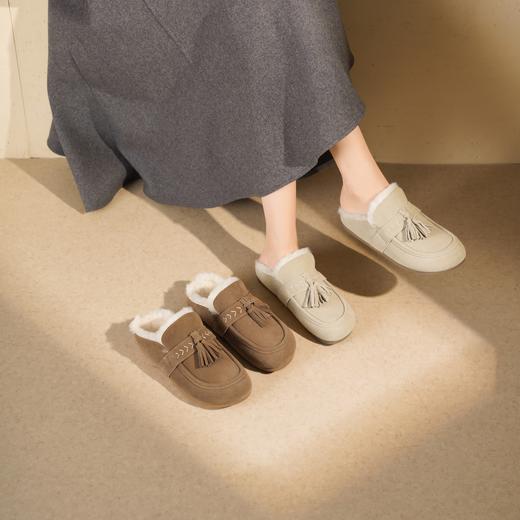 西村名物2025年冬季新款流苏毛毛底勃肯鞋时尚休闲加绒保暖女后空鞋T25DM49161 商品图0